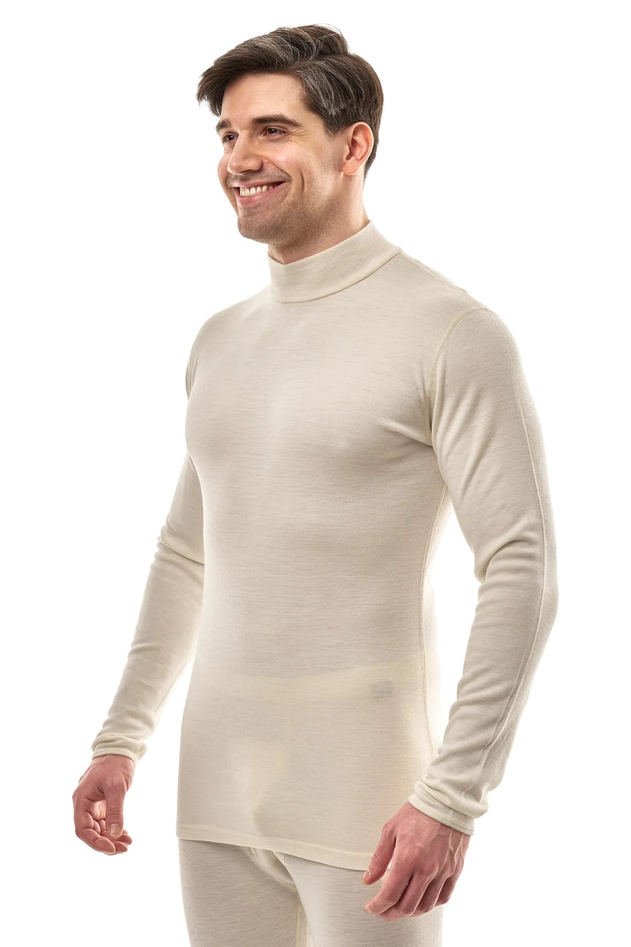 Men's Merino Turtleneck Long Sleeve 260 Natural White | Low Neck