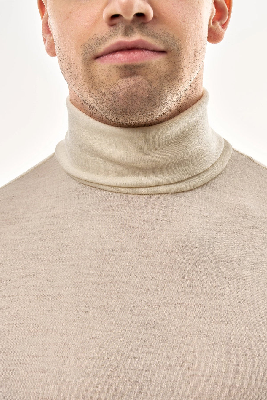 Men's Merino Turtleneck Long Sleeve 260 Natural White | Low Neck