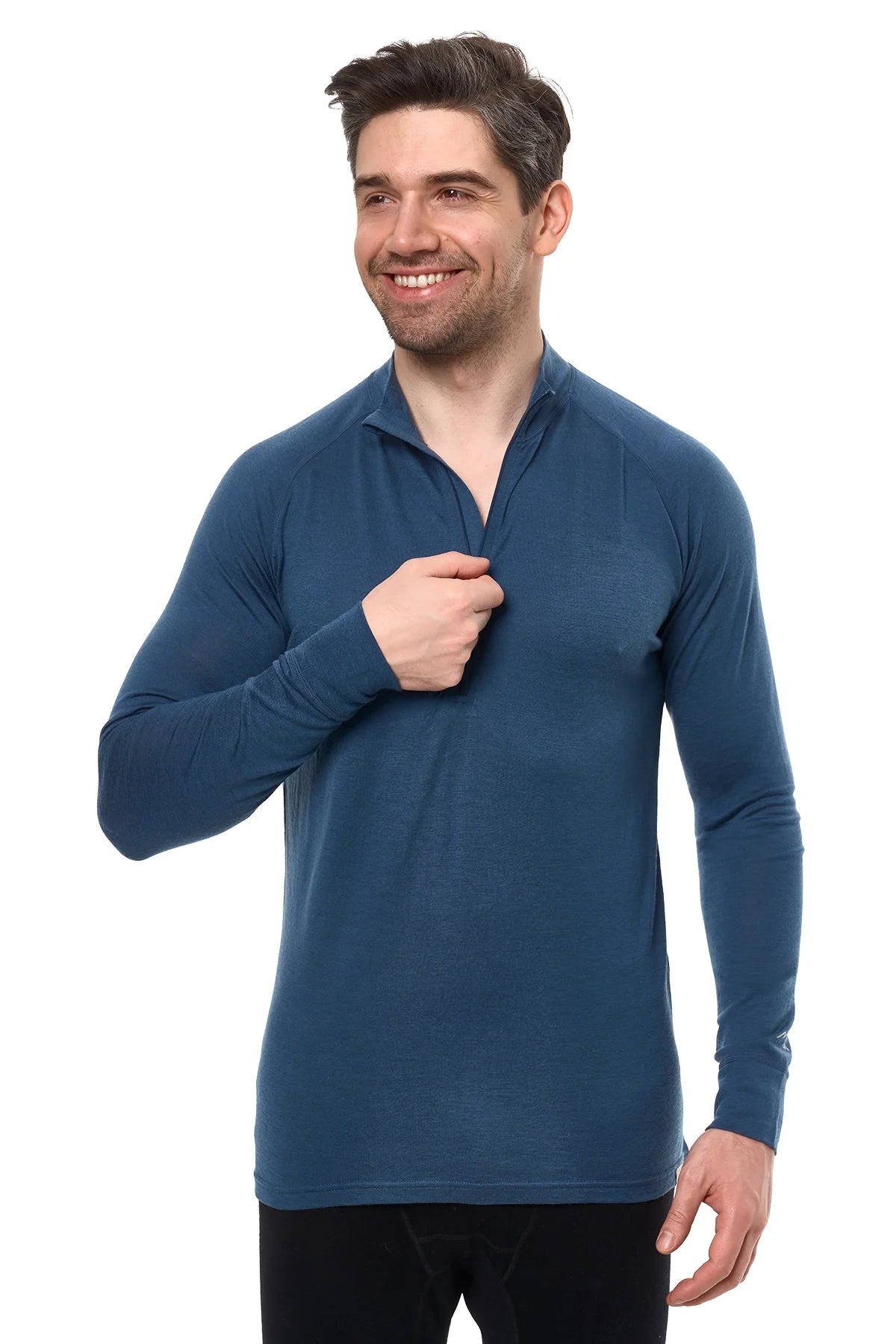 Men's Merino Half Zip Long Sleeve 165 Denim Blue