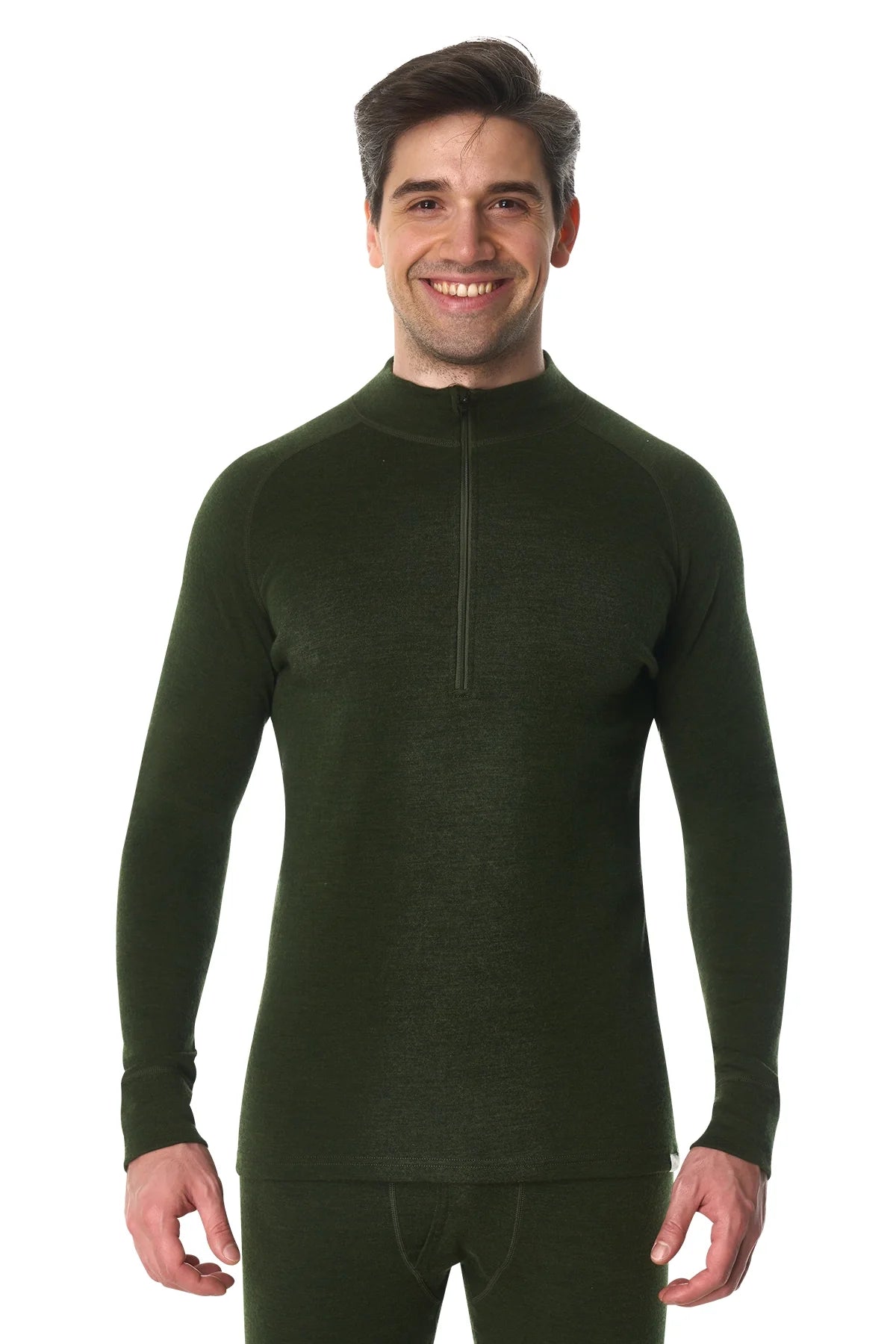 Men's Merino Half Zip Long Sleeve 320 Army Green