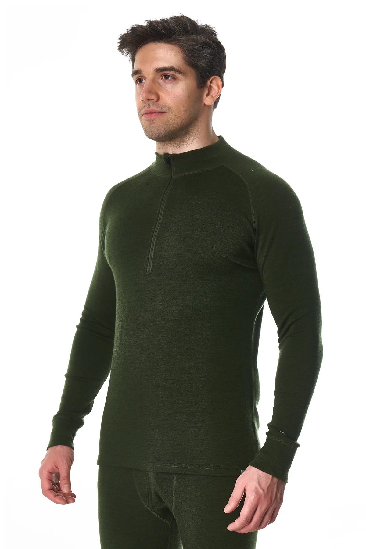 Men's Merino Half Zip Long Sleeve 320 Army Green