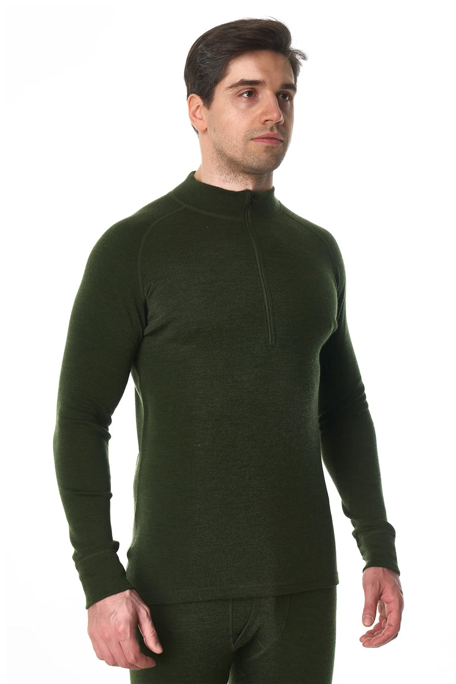 Men's Merino Half Zip Long Sleeve 320 Army Green