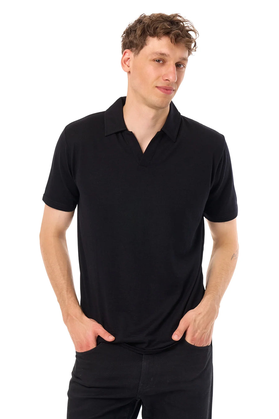 Men's Merino Polo 180 Black | Open Collar