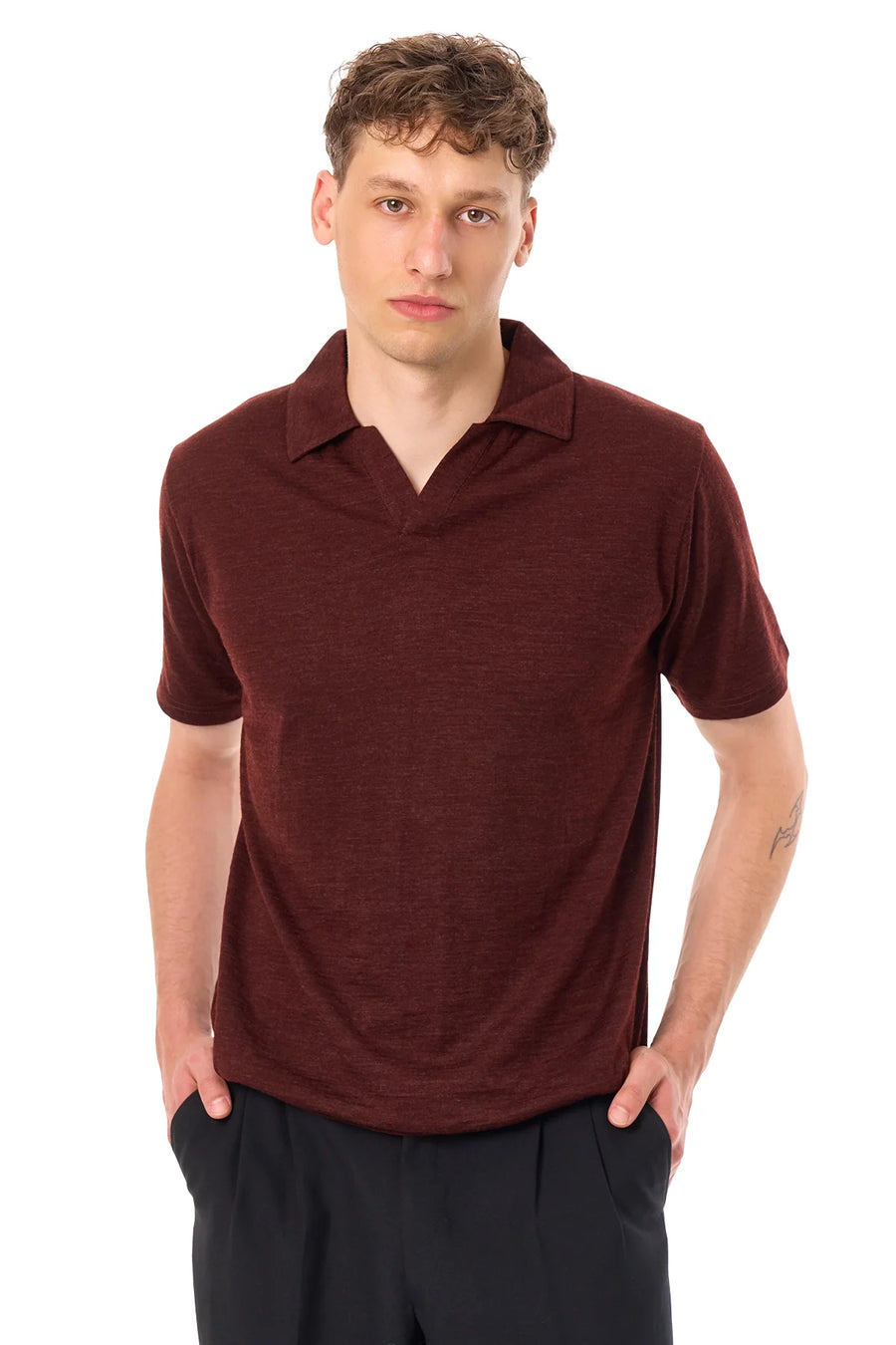 Men's Merino Polo 180 Bordo | Open Collar