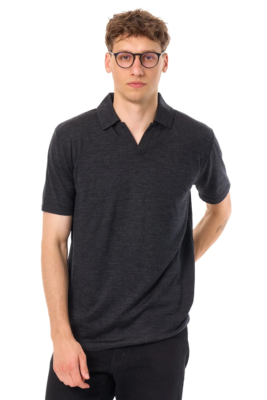Men's Merino Polo 180 Charcoal Grey | Open Collar