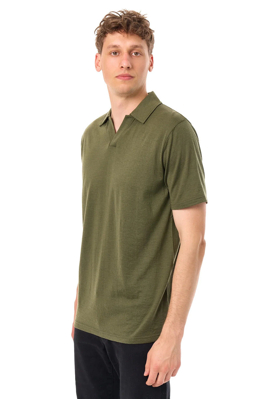 Men's Merino Polo 180 Dark Olive | Open Collar