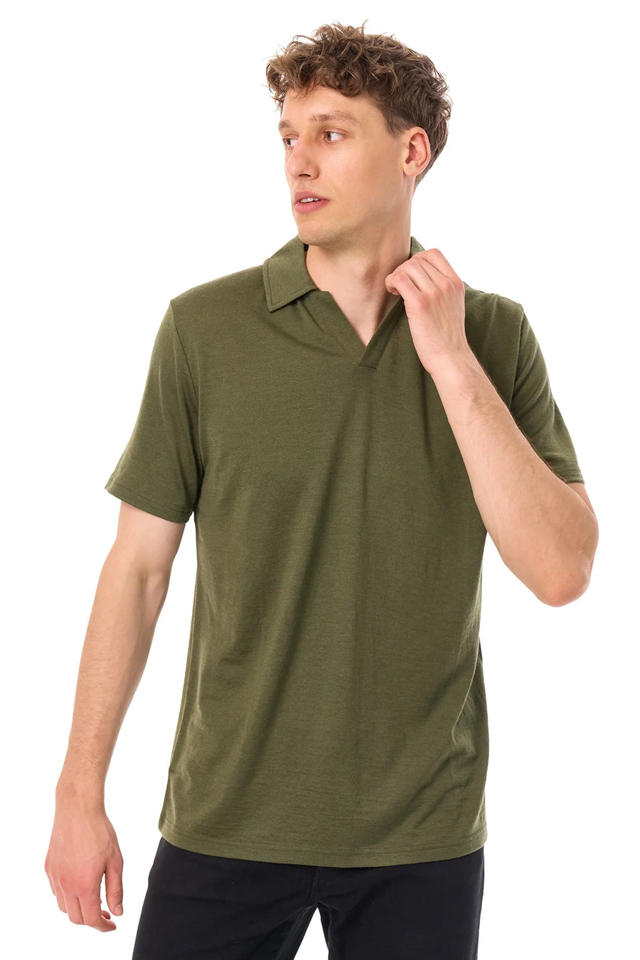 Men's Merino Polo 180 Dark Olive | Open Collar
