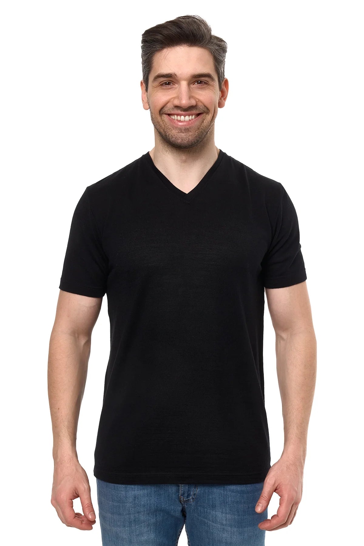 Men's Merino Sport T-shirt Black | V-Neck