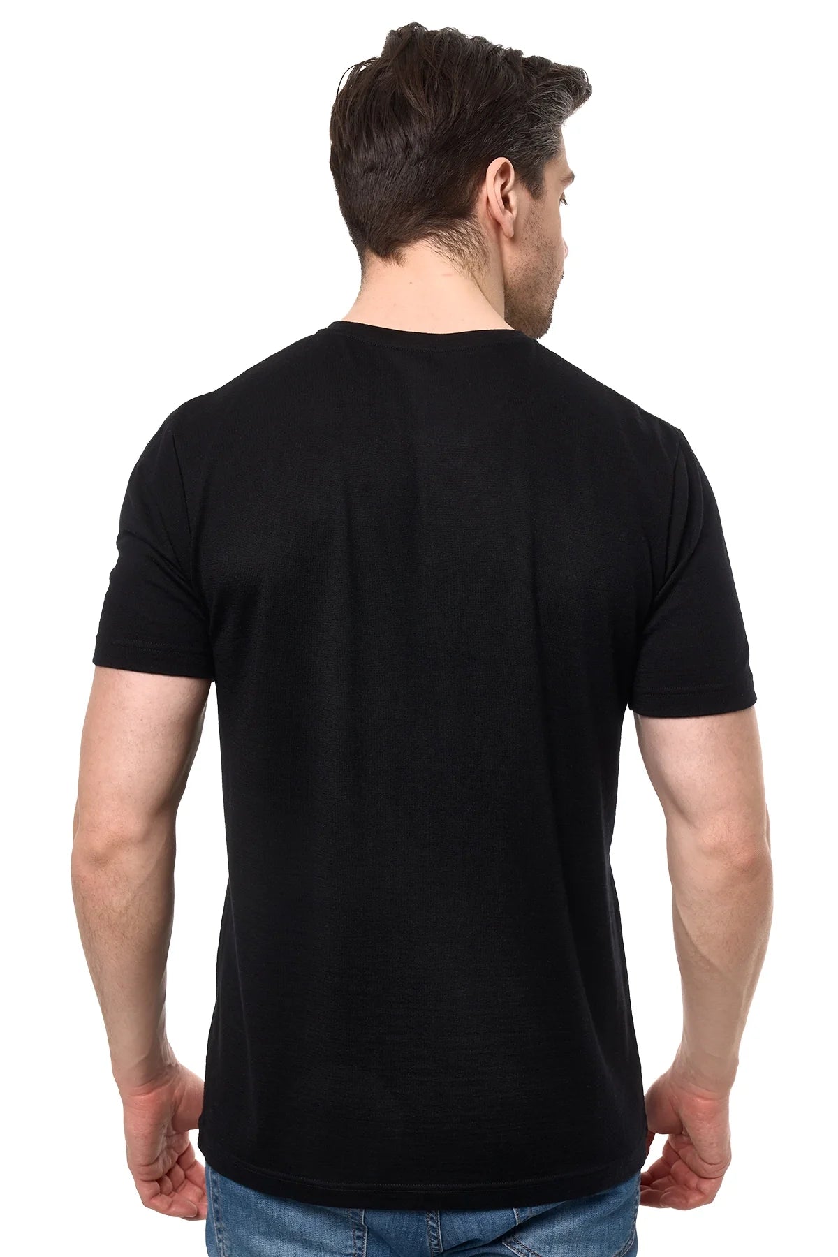Men's Merino Sport T-shirt Black | V-Neck