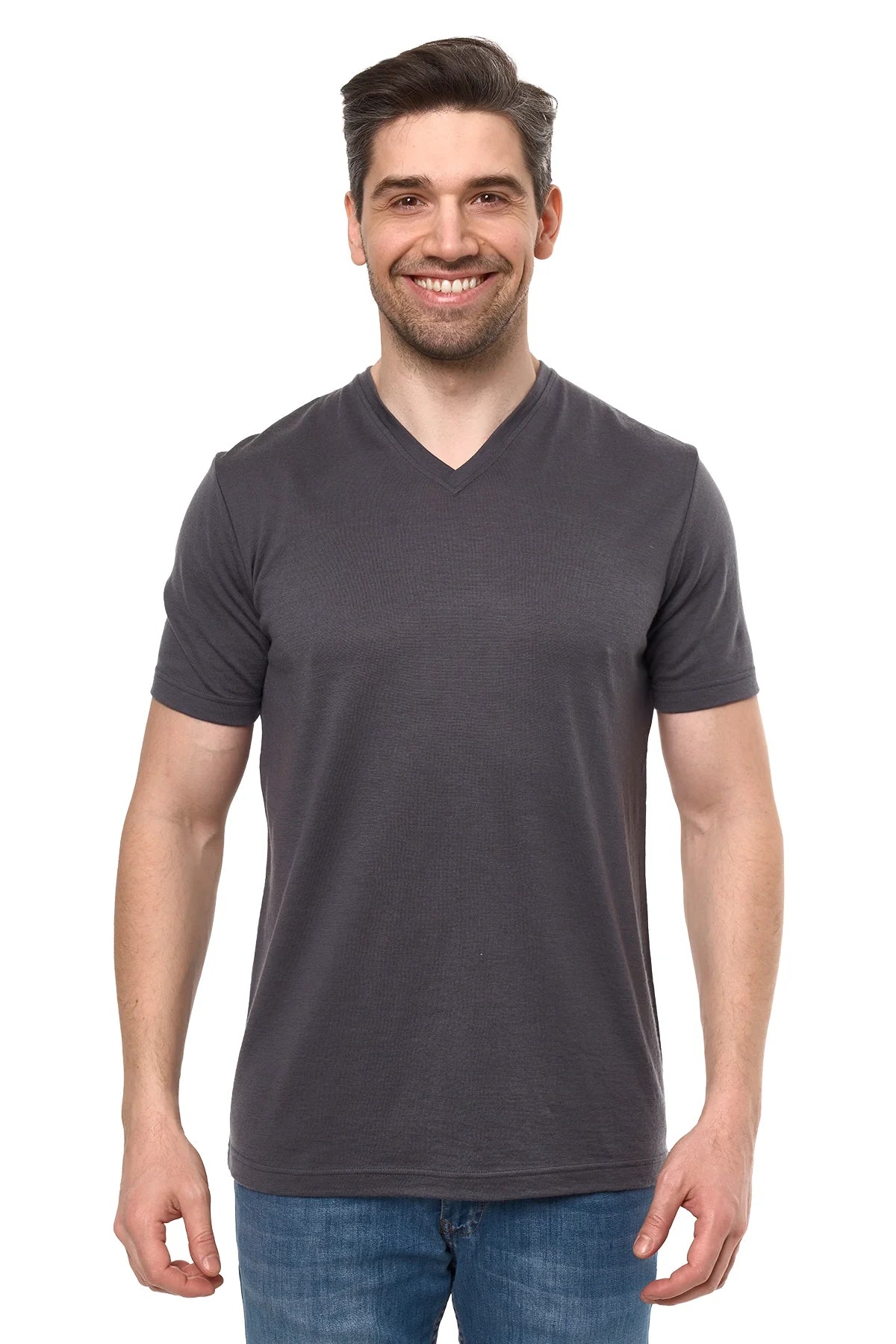 Men's Merino Sport T-shirt Dark Charcoal | V-Neck