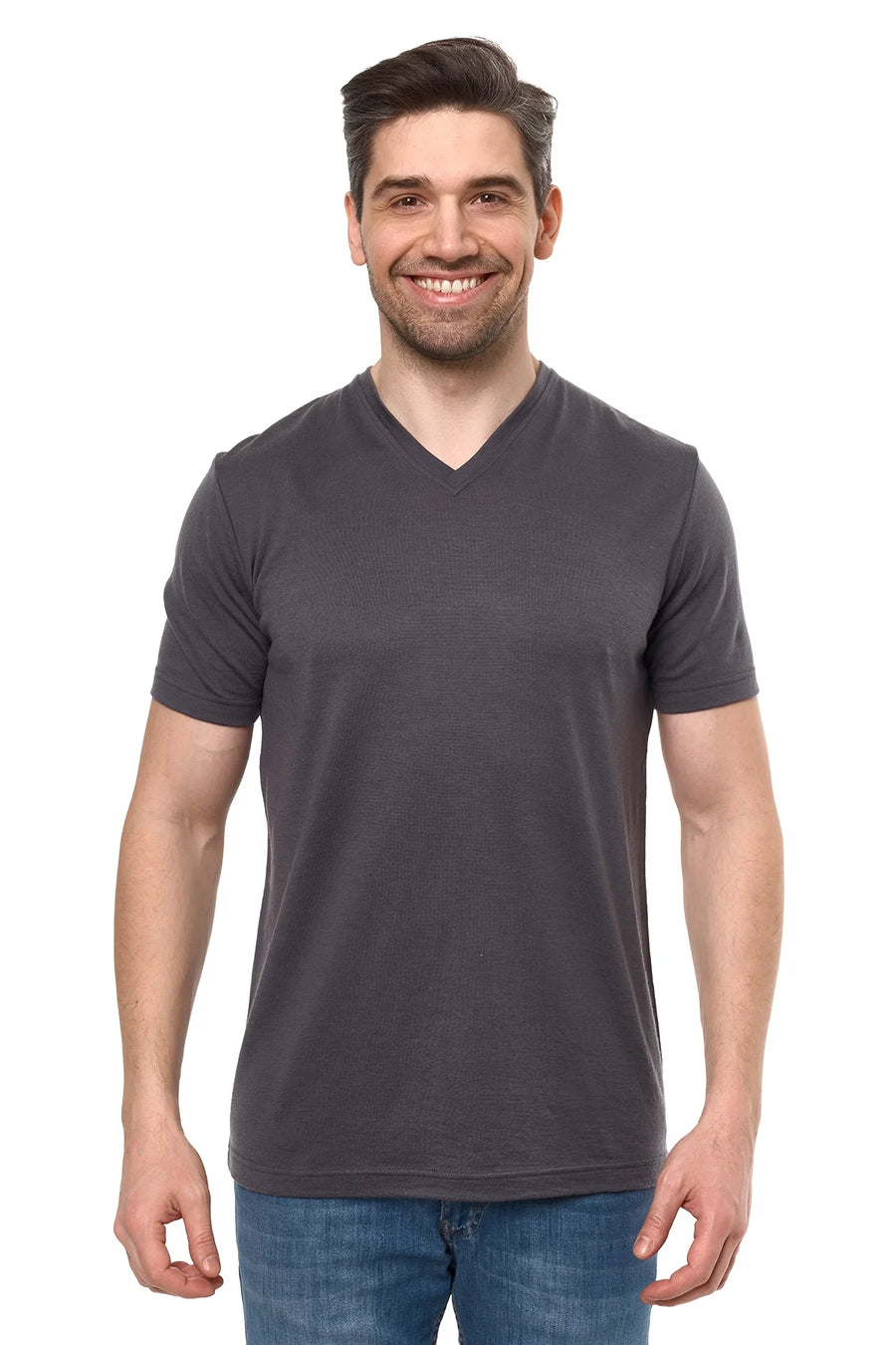 Men's Merino Sport T-shirt Dark Charcoal | V-Neck