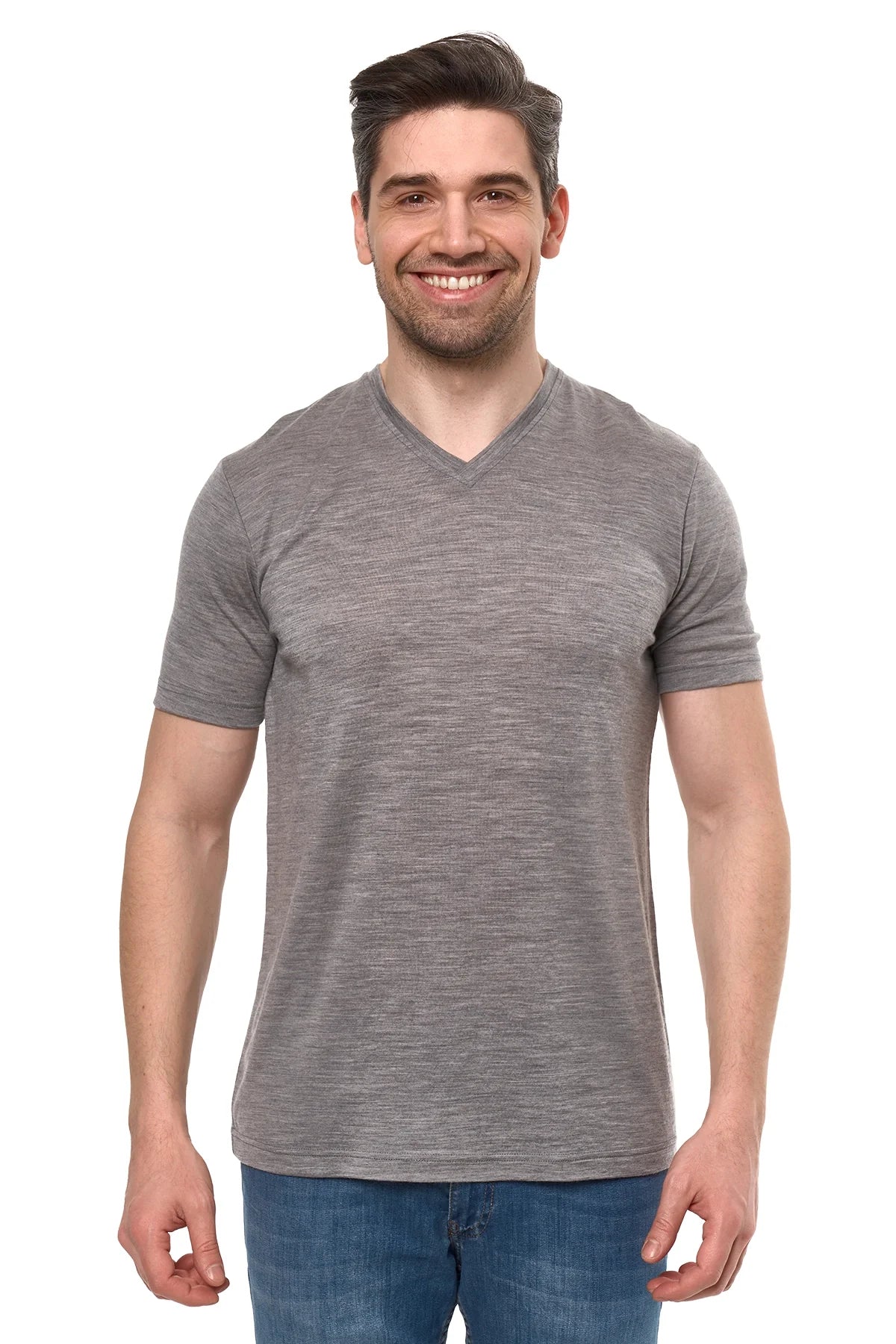 Men's Merino Sport T-shirt Grey Melange | V-Neck