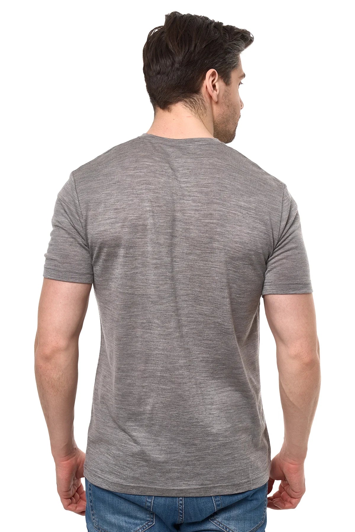 Men's Merino Sport T-shirt Grey Melange | V-Neck