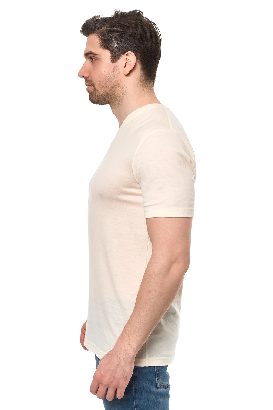 Men's Merino Sport T-shirt Ivory White | V-Neck