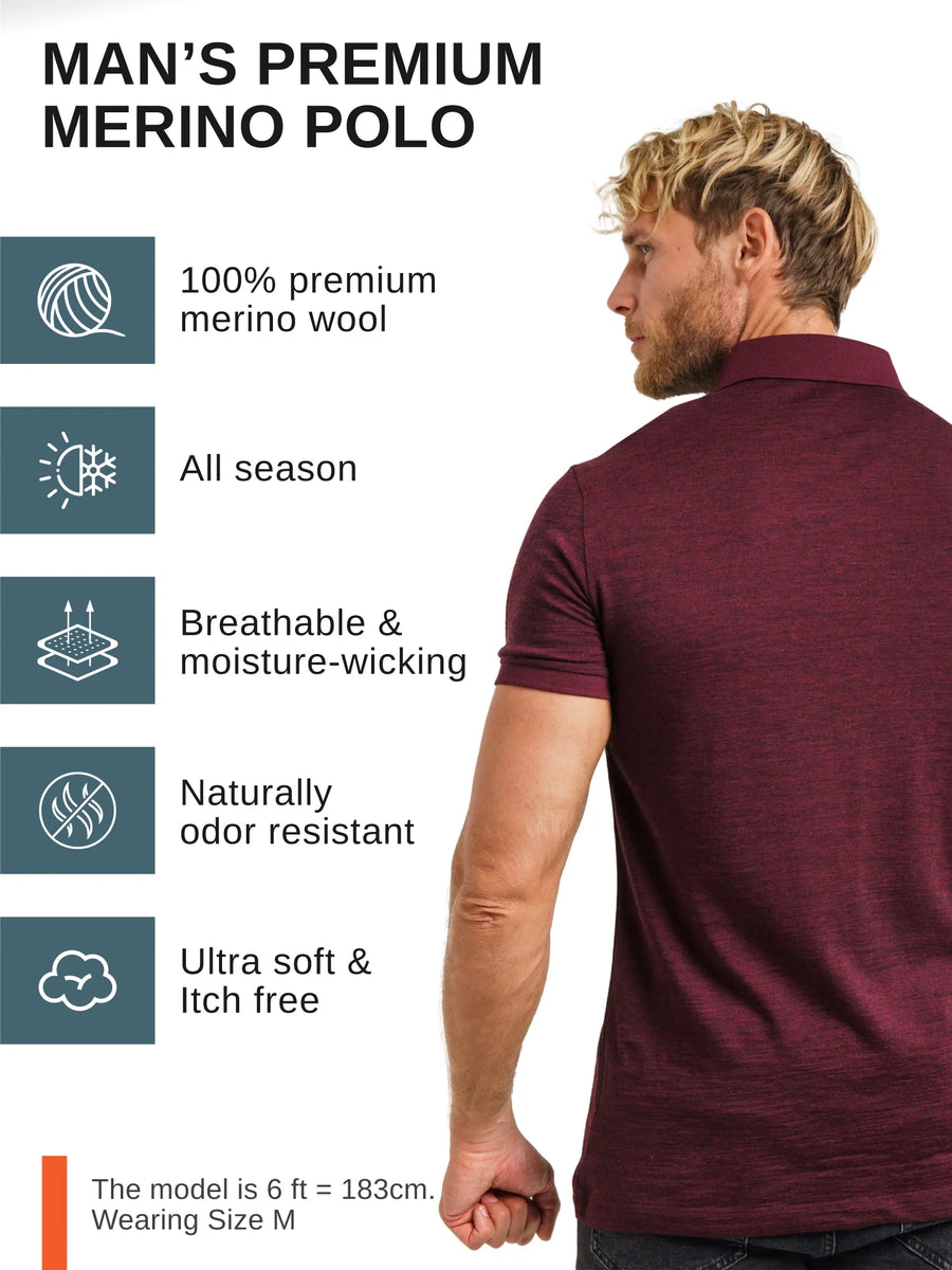 Men's Merino Polo 180 Maroon