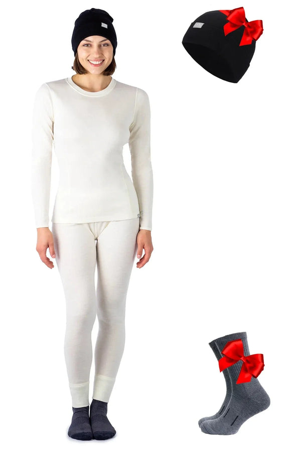 Women's Natural Merinos Set + Black Beanie