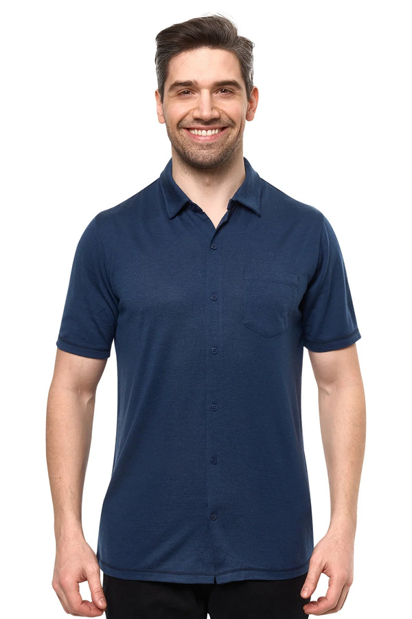 Men's Merino Button-Up Short Sleeve Shirt Navy