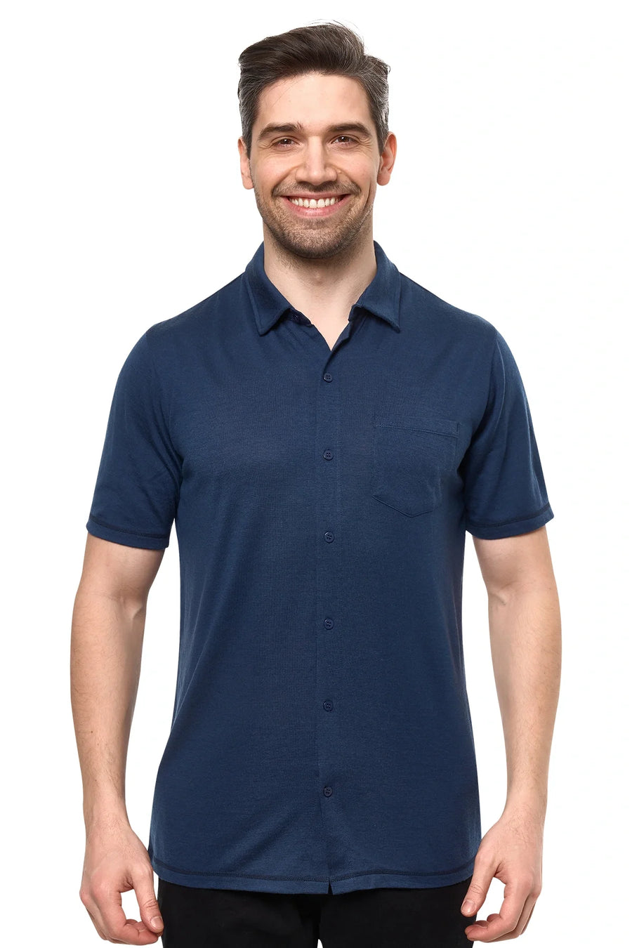 Men's Merino Button-Up Short Sleeve Shirt Navy