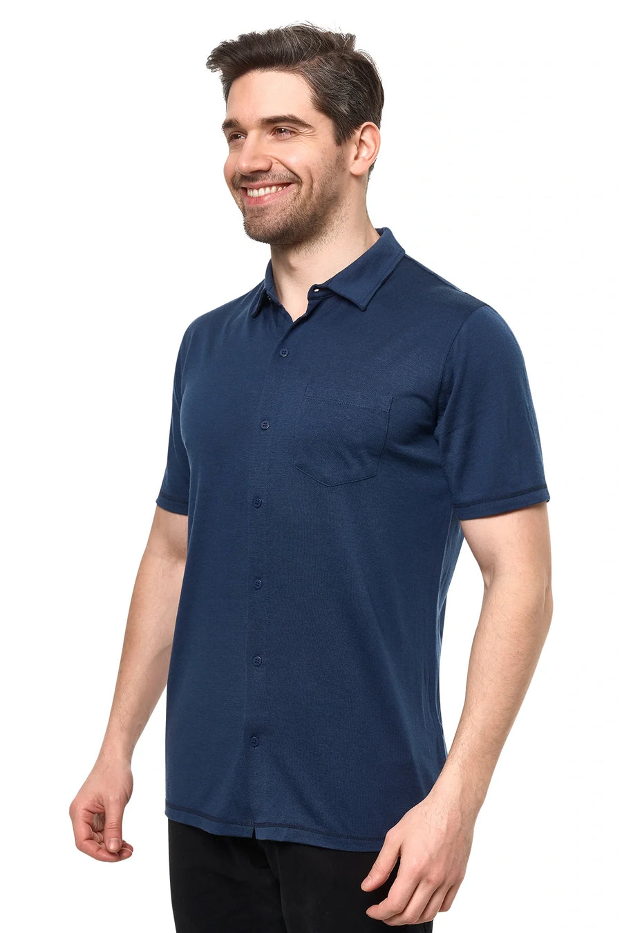 Men's Merino Button-Up Short Sleeve Shirt Navy