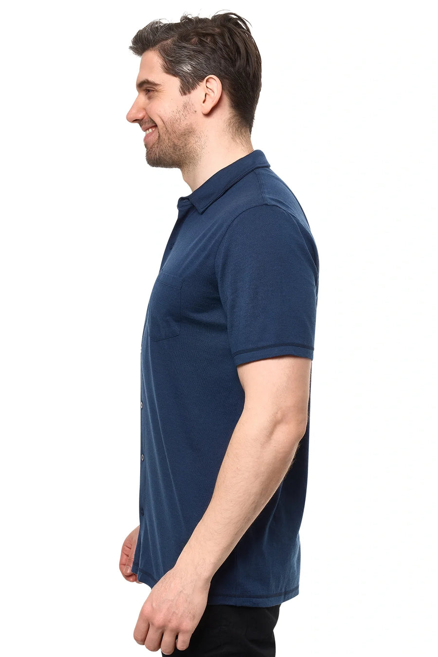 Men's Merino Button-Up Short Sleeve Shirt Navy
