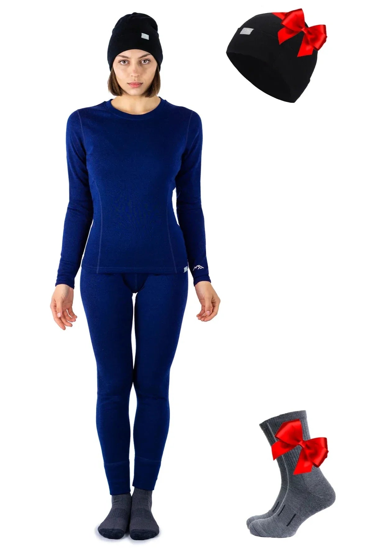 Women's Navy Set + Black Beanie