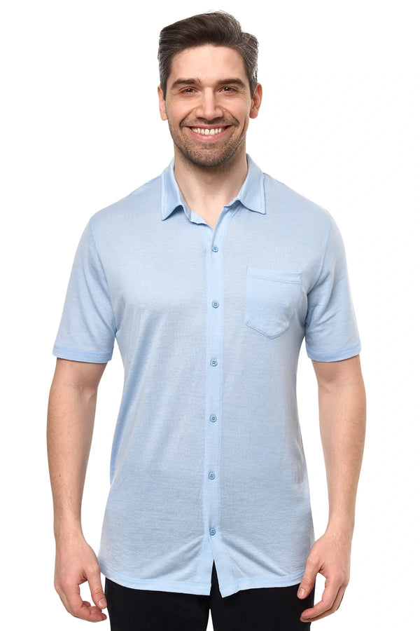 Men's Merino Button-Up Short Sleeve Shirt Oxford Blue