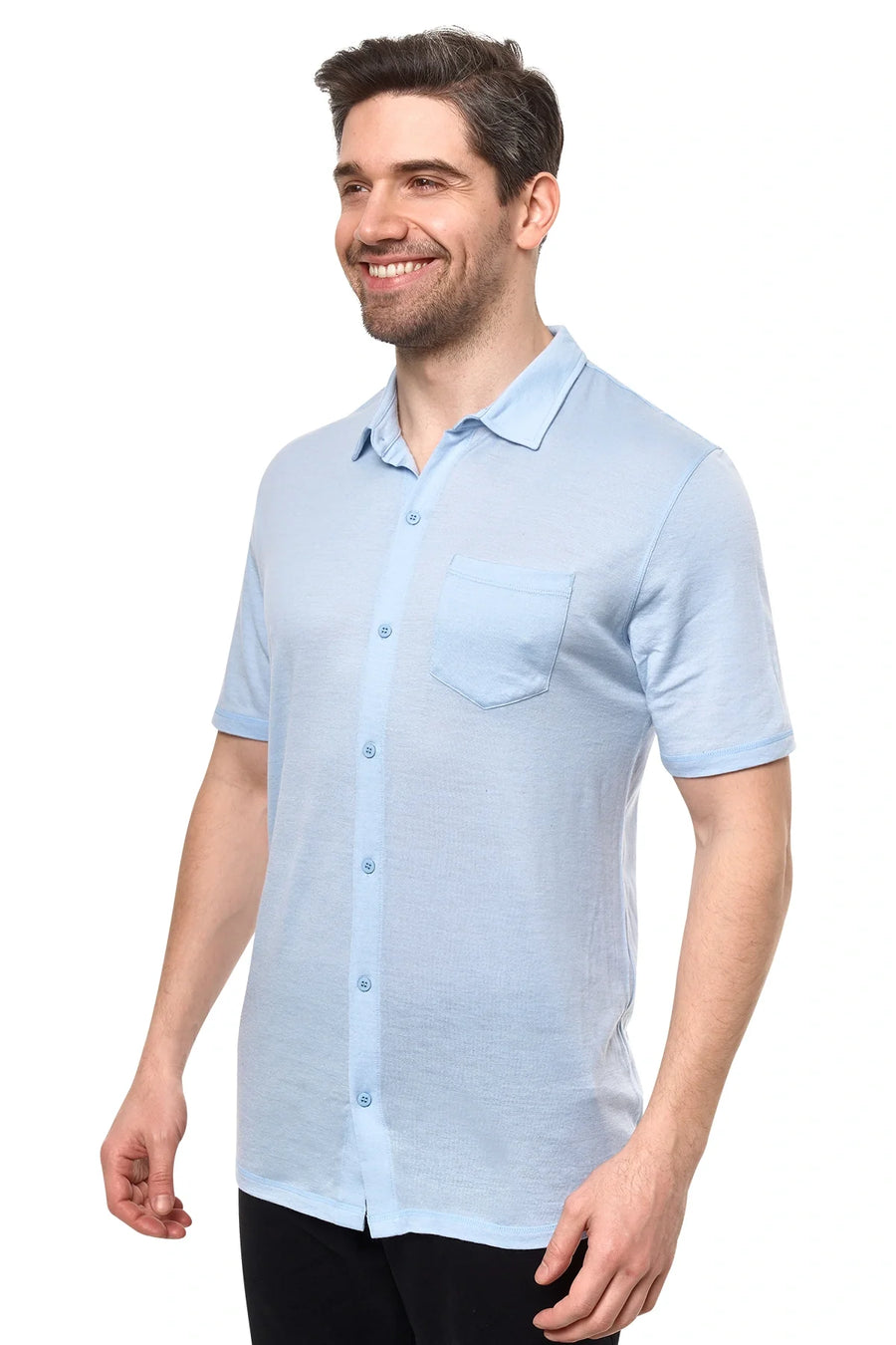 Men's Merino Button-Up Short Sleeve Shirt Oxford Blue