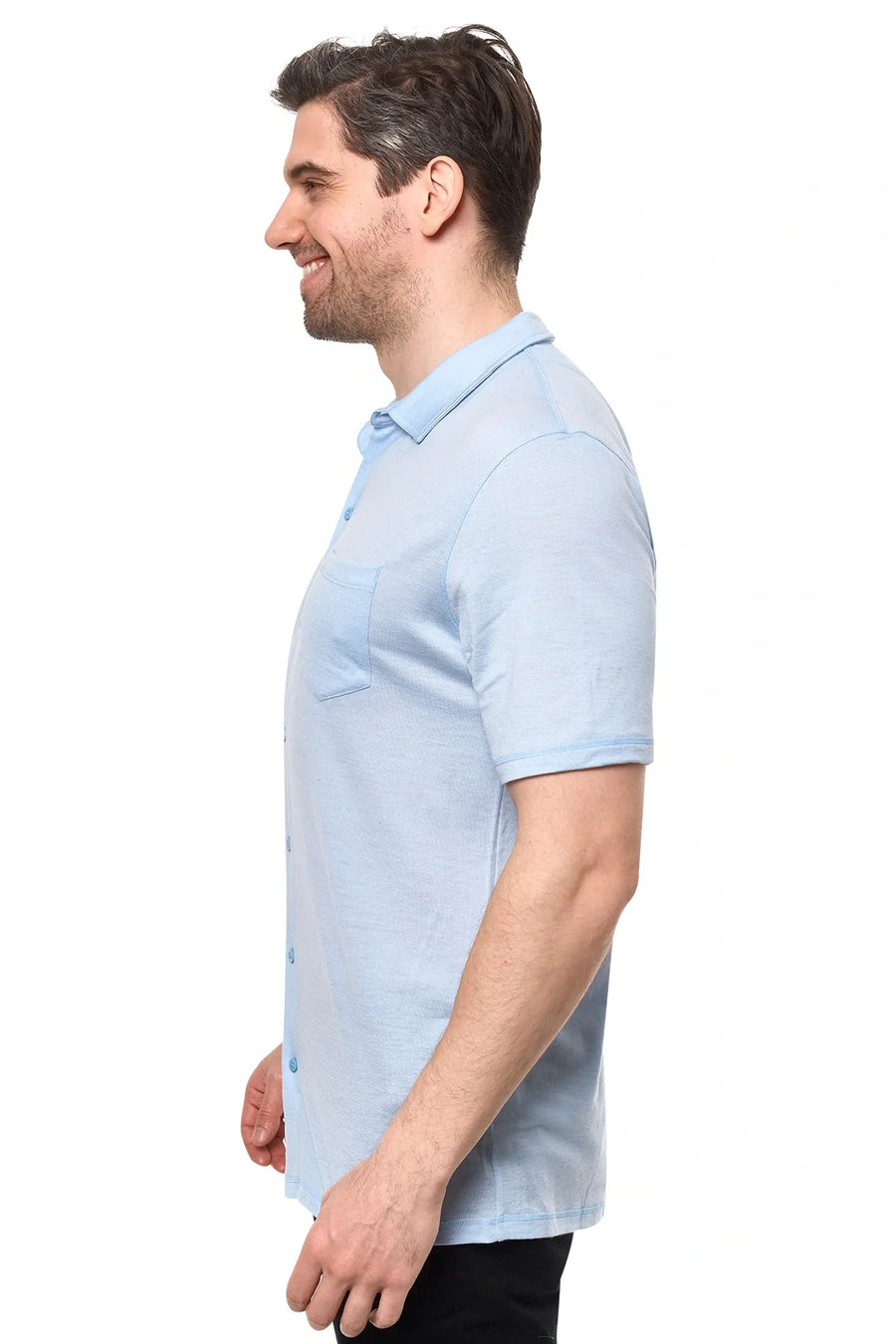 Men's Merino Button-Up Short Sleeve Shirt Oxford Blue