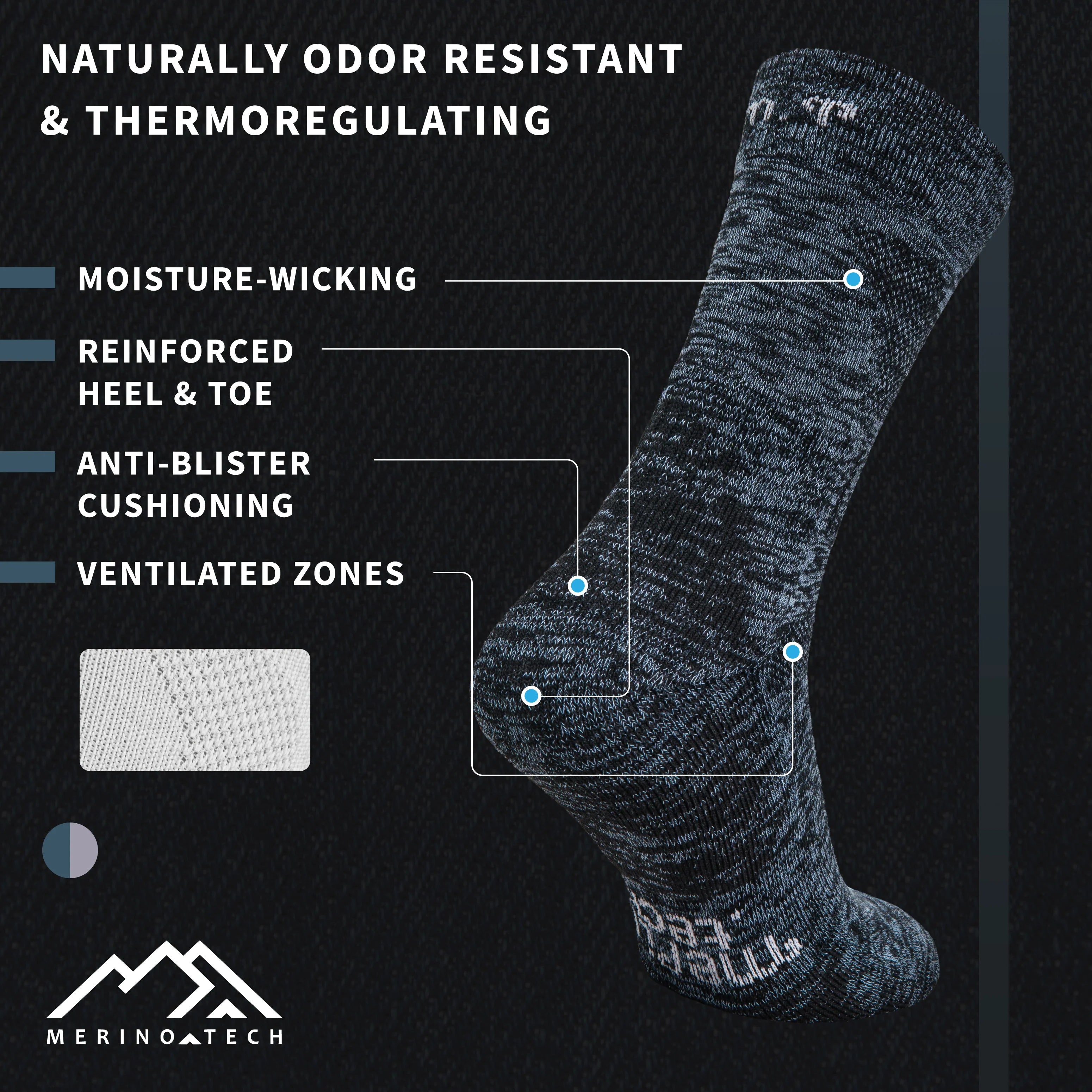 Merino Wool Hiking Socks - (Pack of 2) Winter Sky