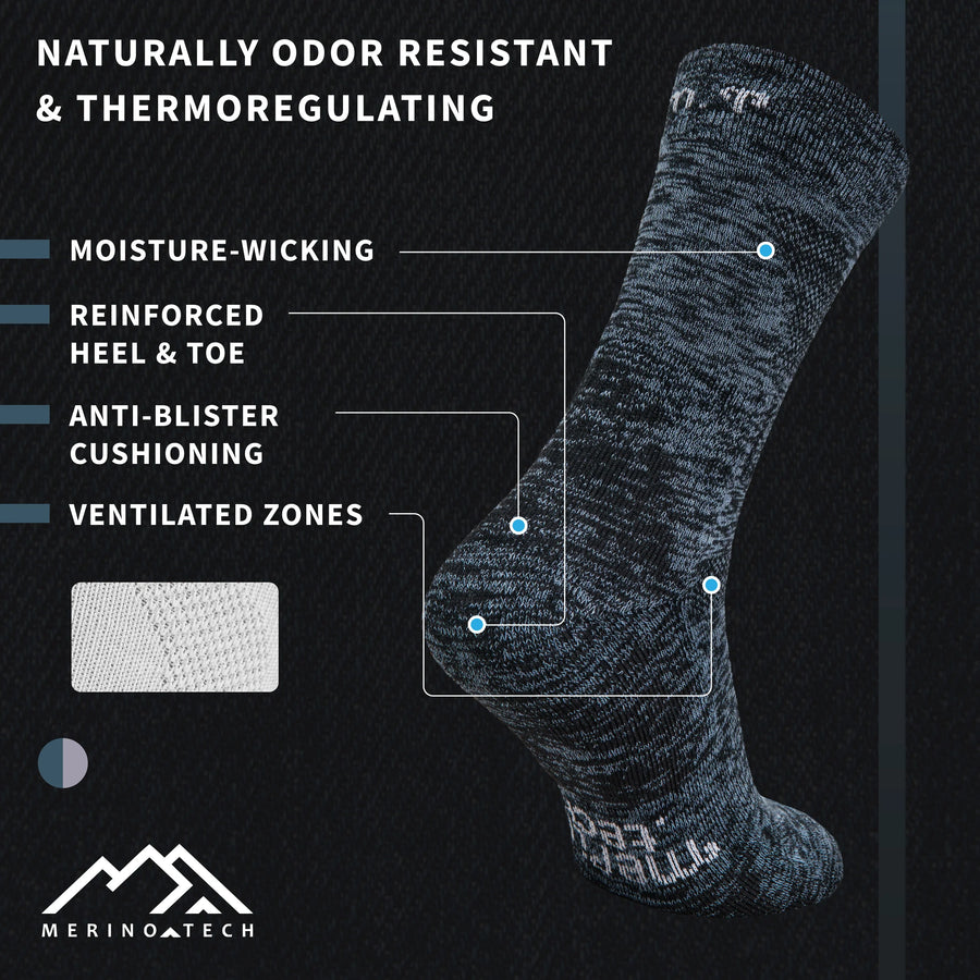 Merino Wool Hiking Socks - (Pack of 2) Winter Sky