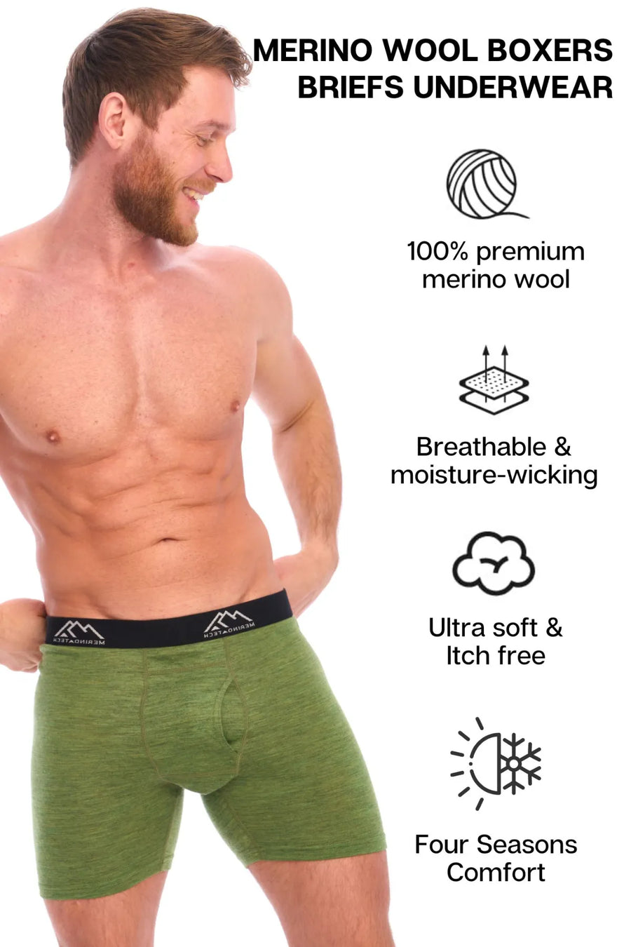 Men's Merino Boxers 190 Olive Green (1 Pack)