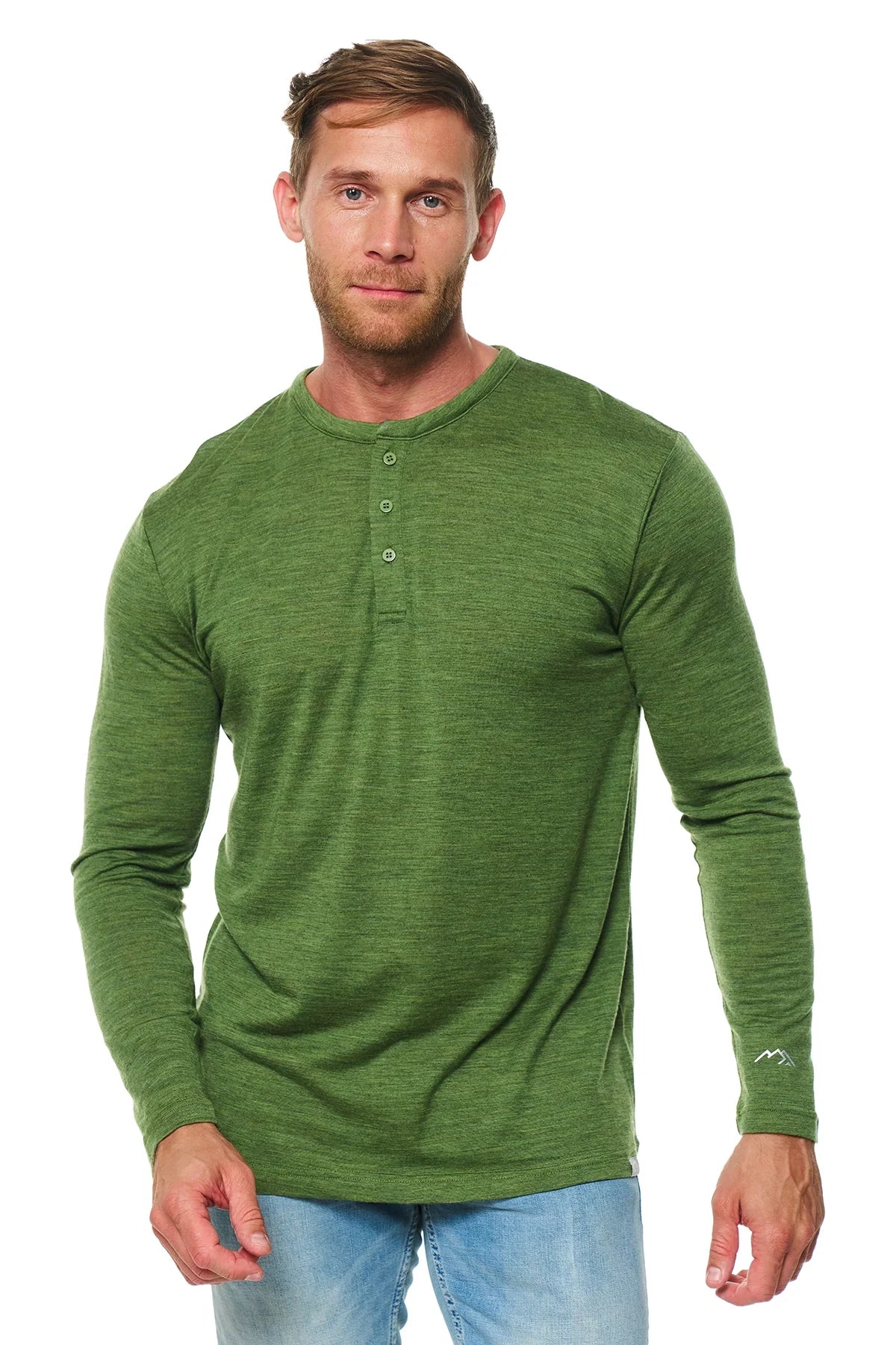 Men's Merino Wool Henley Long Sleeve 170 Green Olive