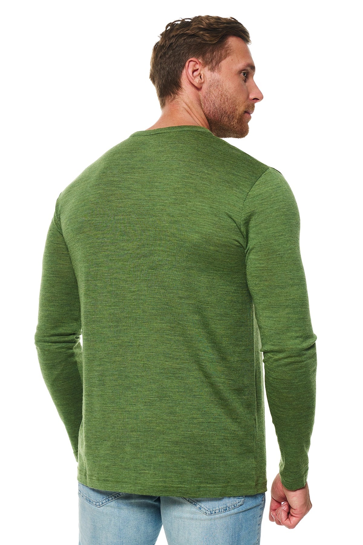 Men's Merino Wool Henley Long Sleeve 170 Green Olive