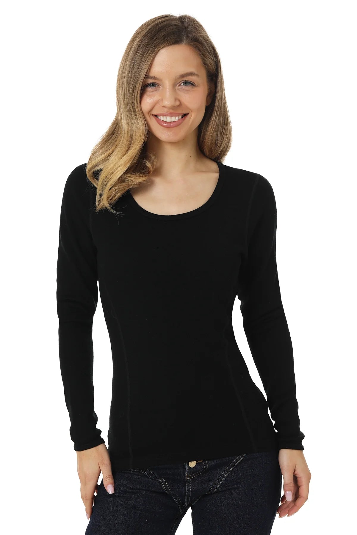 Women's Merino Long Sleeve 190 Black | Scoop Neck