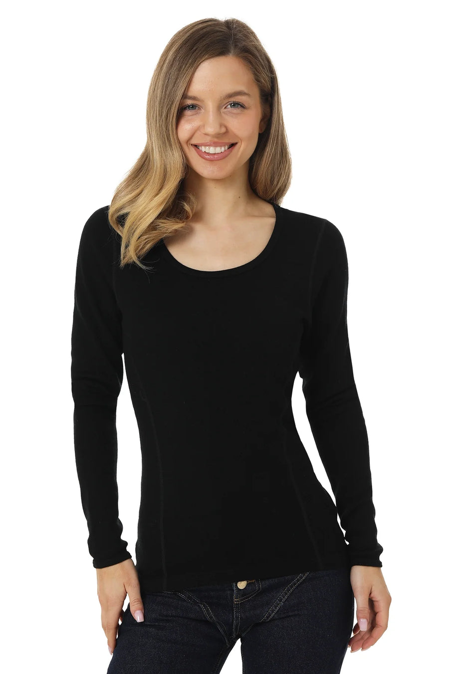 Women's Merino Long Sleeve 190 Black | Scoop Neck