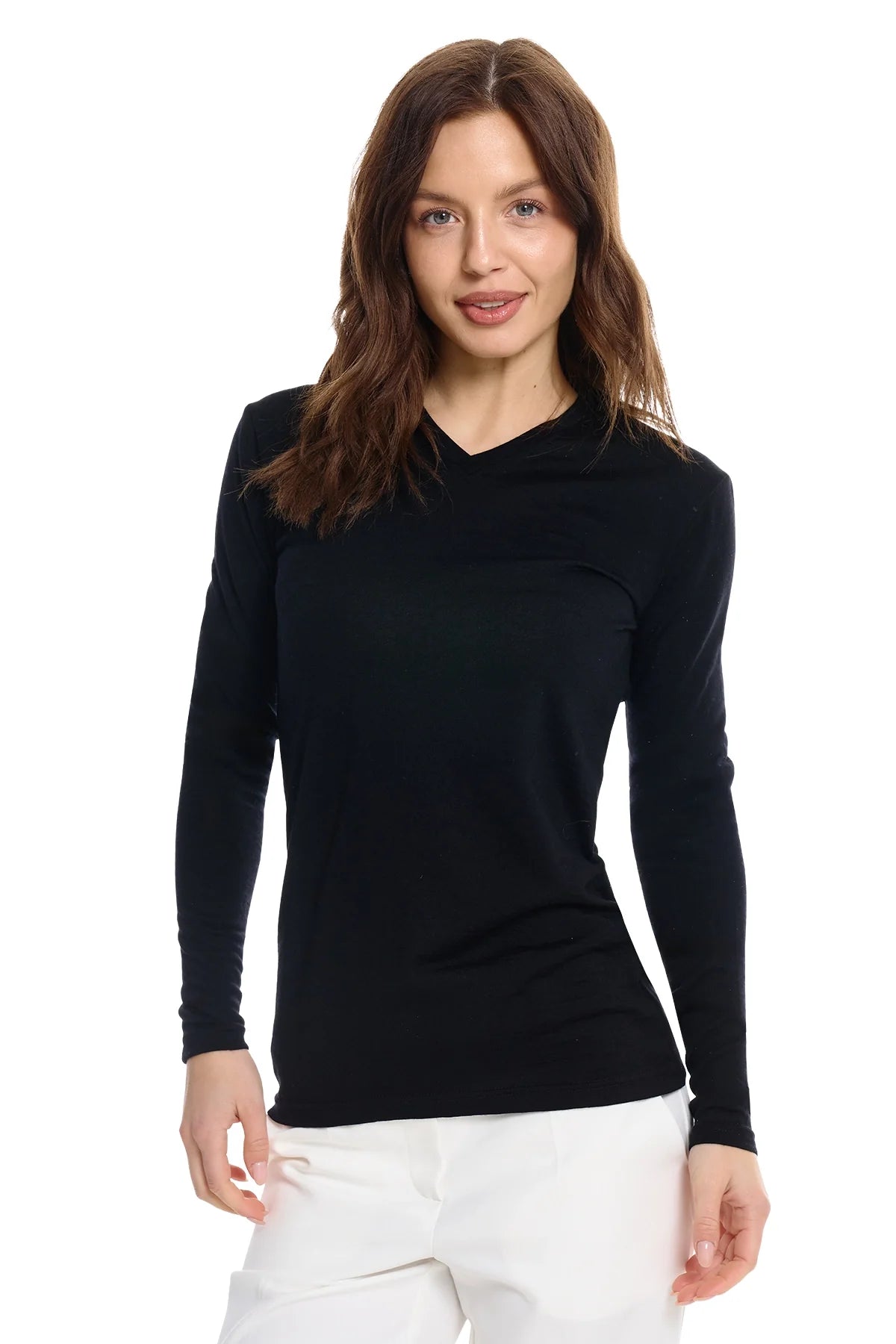 Women's Merino Long Sleeve 190 Black | V-Neck