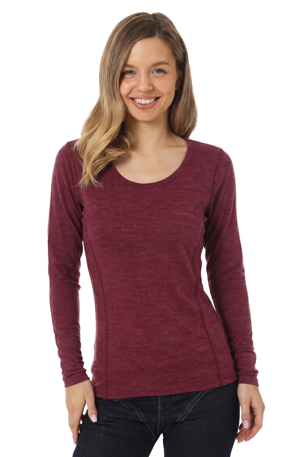 Women's Merino Long Sleeve 190 Burgundy | Scoop Neck