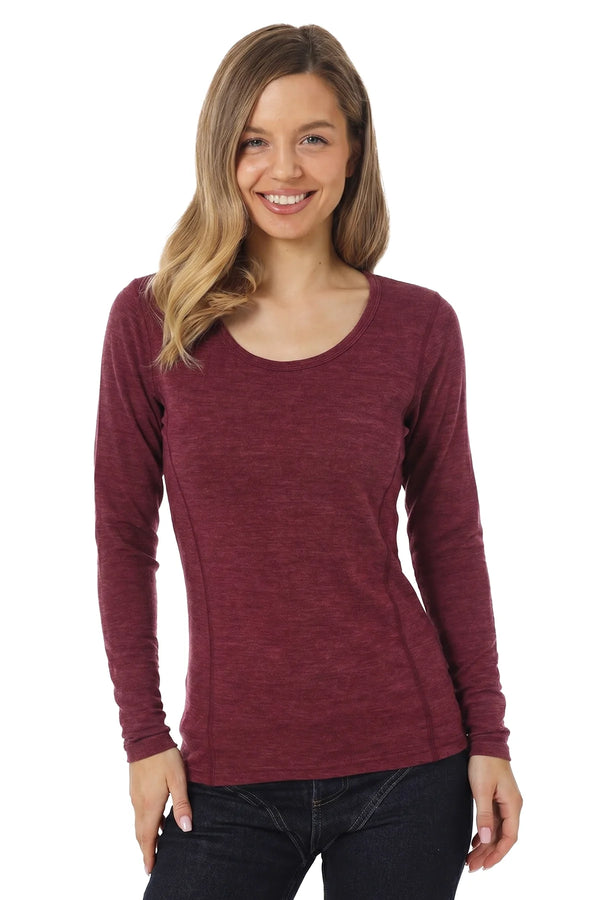 Women's Merino Long Sleeve 190 Burgundy | Scoop Neck