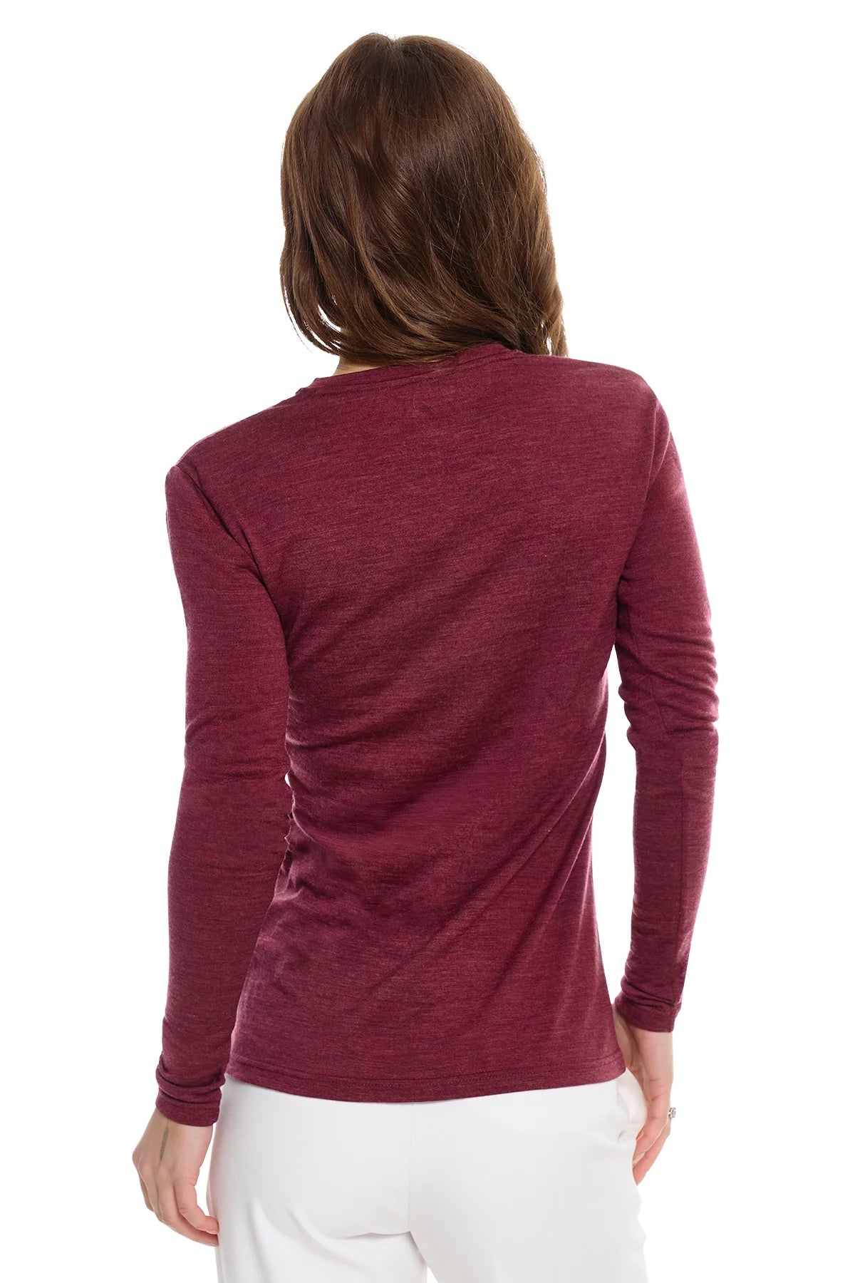 Women's Merino Long Sleeve 190 Burgundy | V-Neck