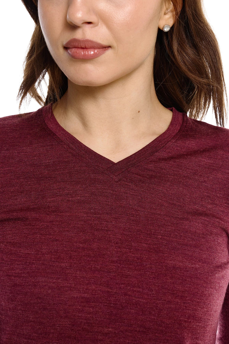 Women's Merino Long Sleeve 190 Burgundy | V-Neck