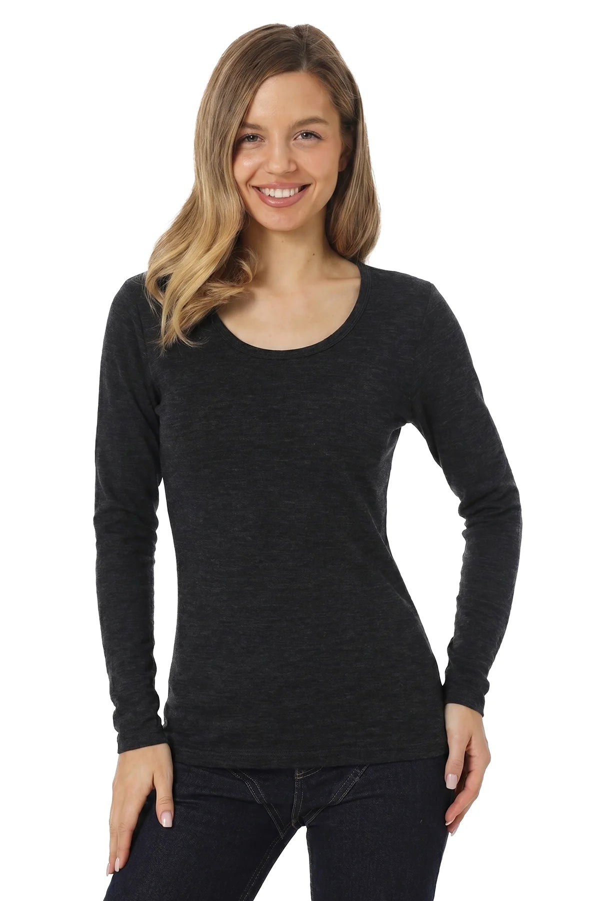 Women's Merino Long Sleeve 190 Charcoal Grey | Scoop Neck