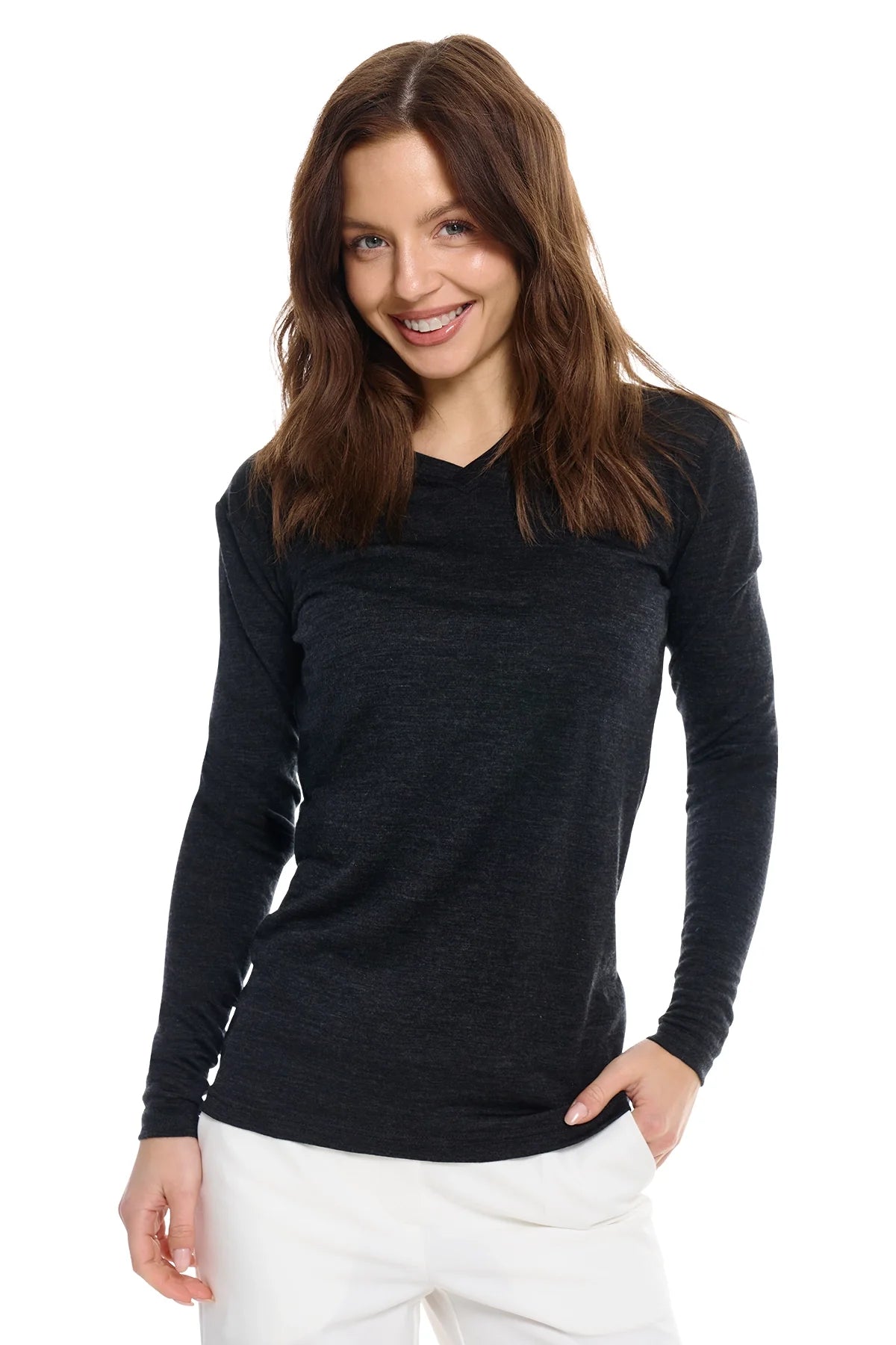 Women's Merino Long Sleeve 190 Charcoal Grey | V-Neck