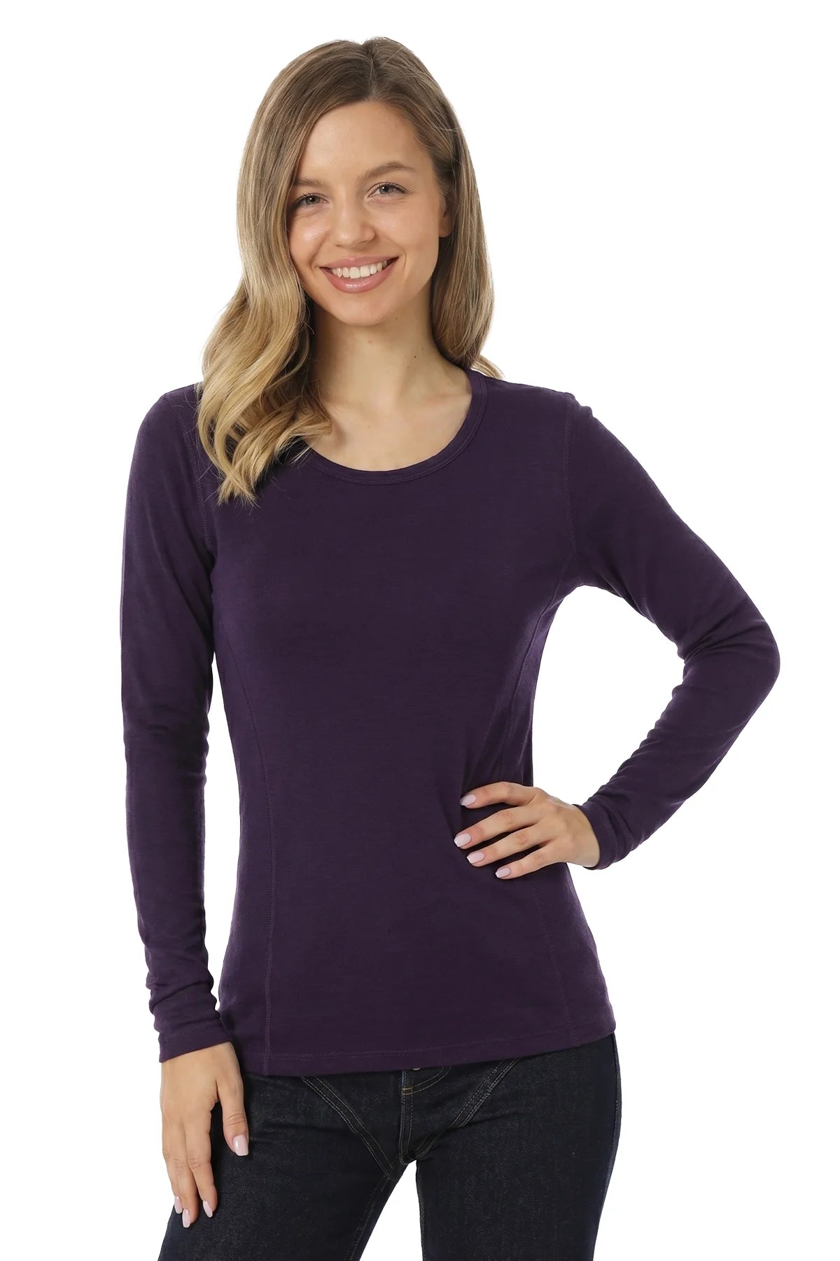 Women's Merino Long Sleeve 190 Dark Purple | Scoop Neck