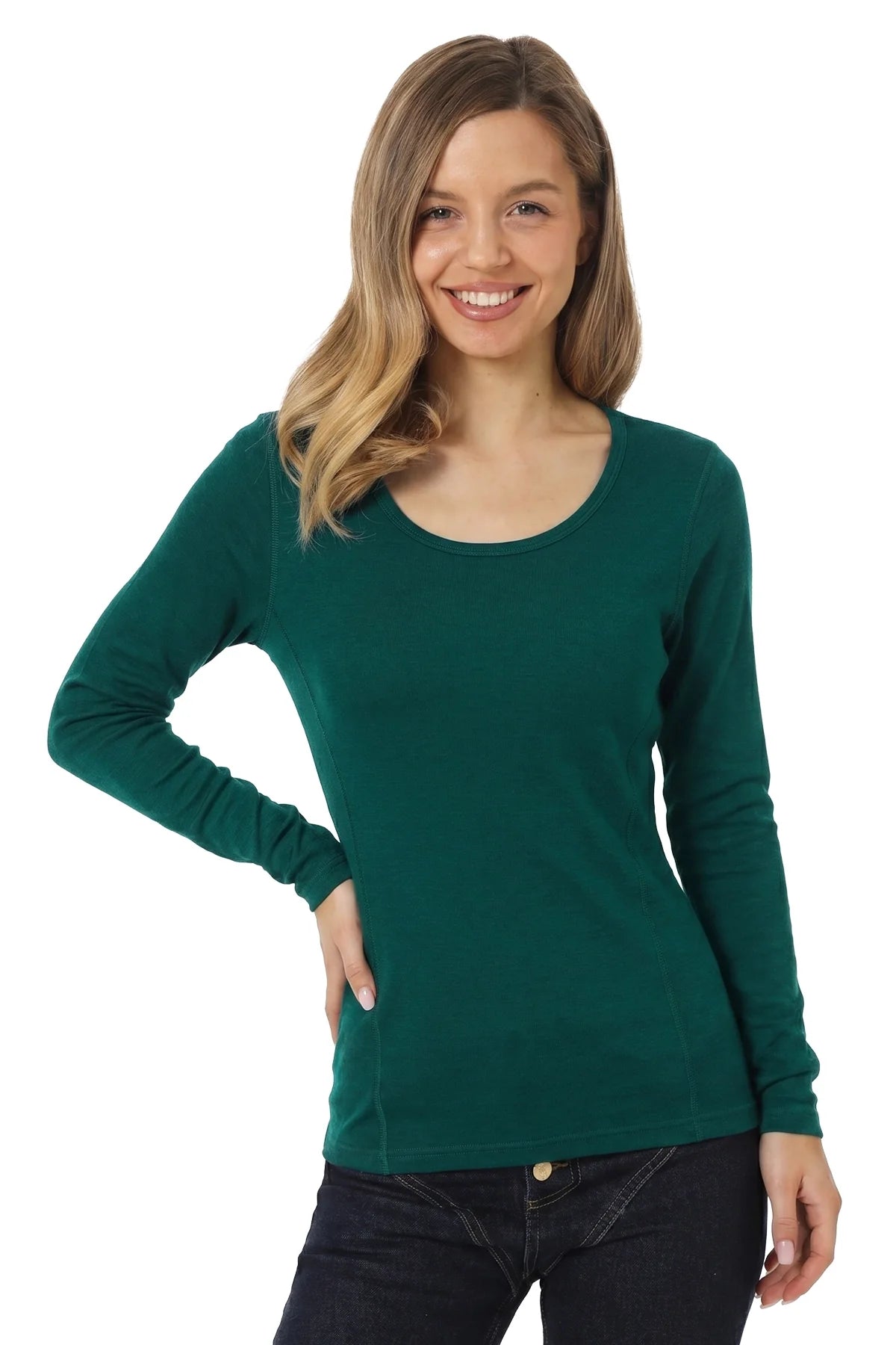 Women's Merino Long Sleeve 190 Forest Green | Scoop Neck