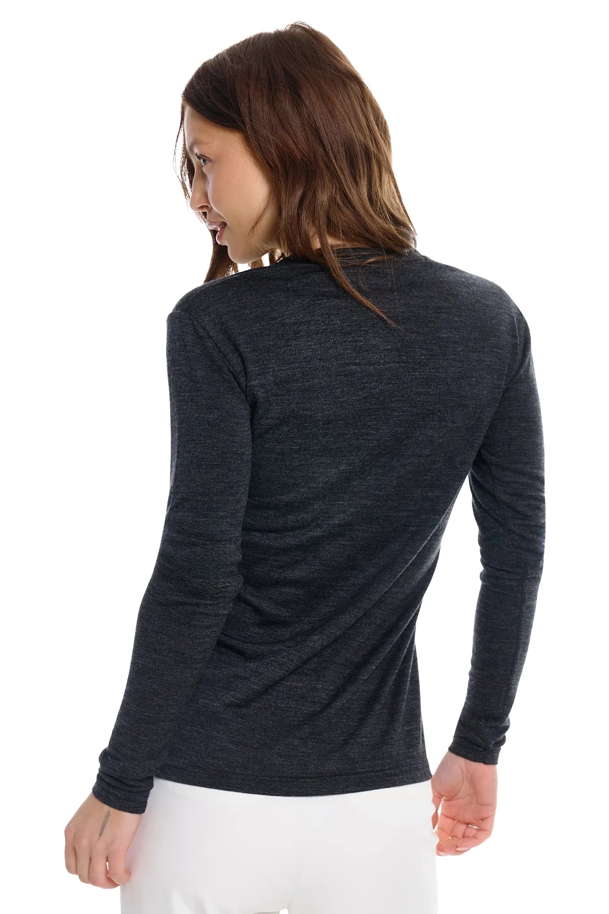 Women's Merino Long Sleeve 190 Melange Black | V-Neck