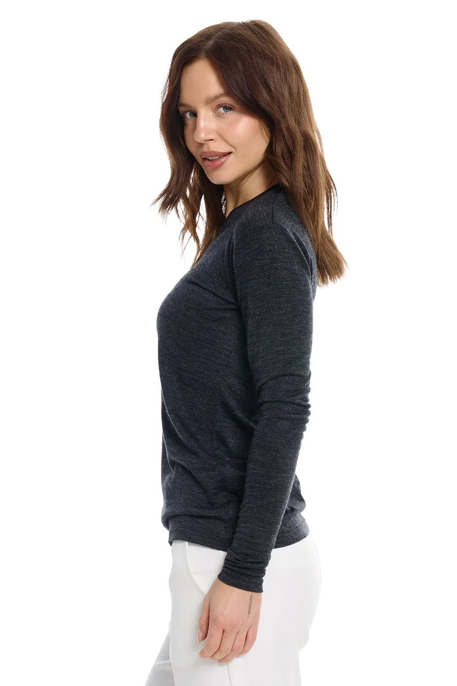 Women's Merino Long Sleeve 190 Melange Black | V-Neck