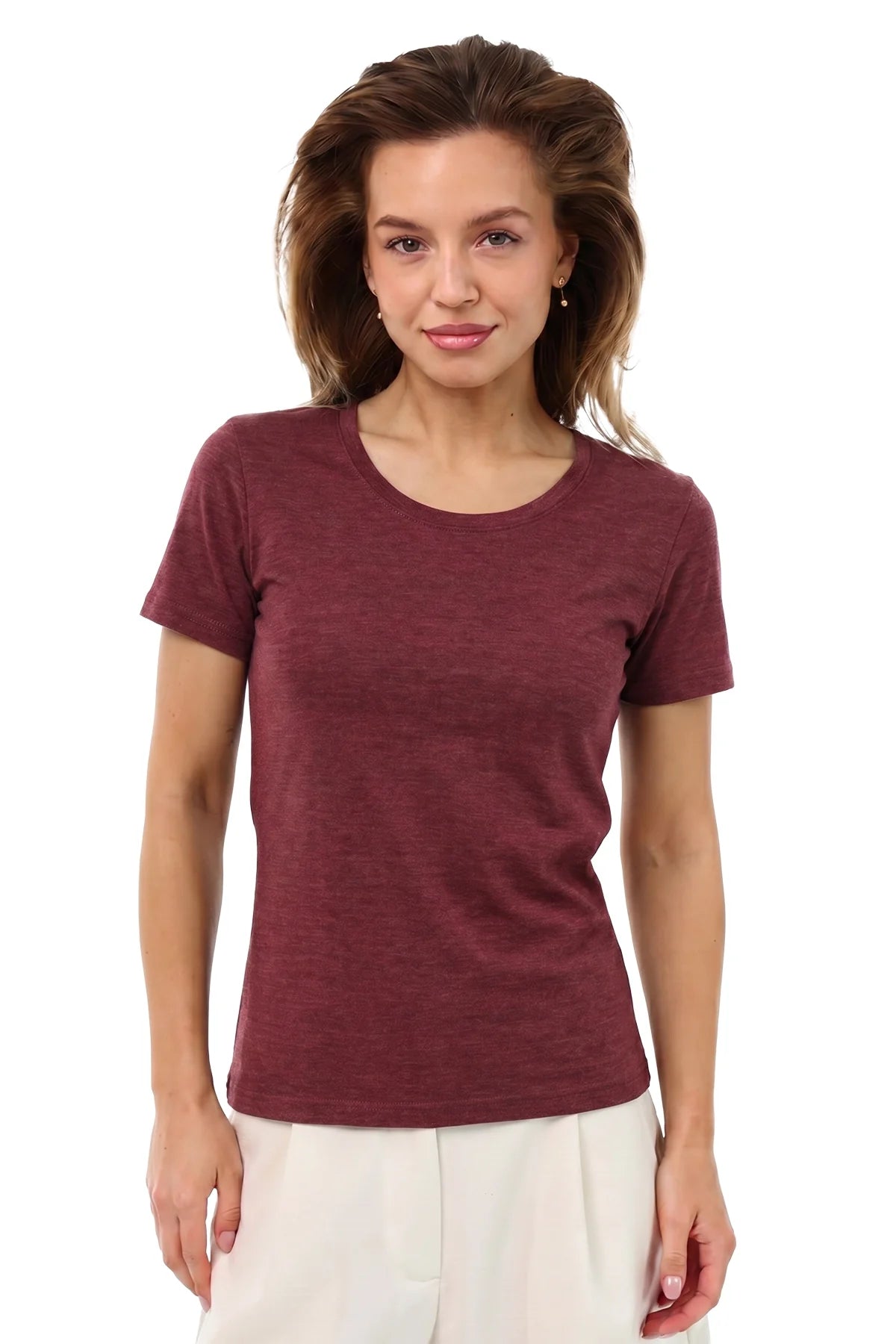 Women's Merino T-shirt 180 Burgundy Wine | Scoop Neck