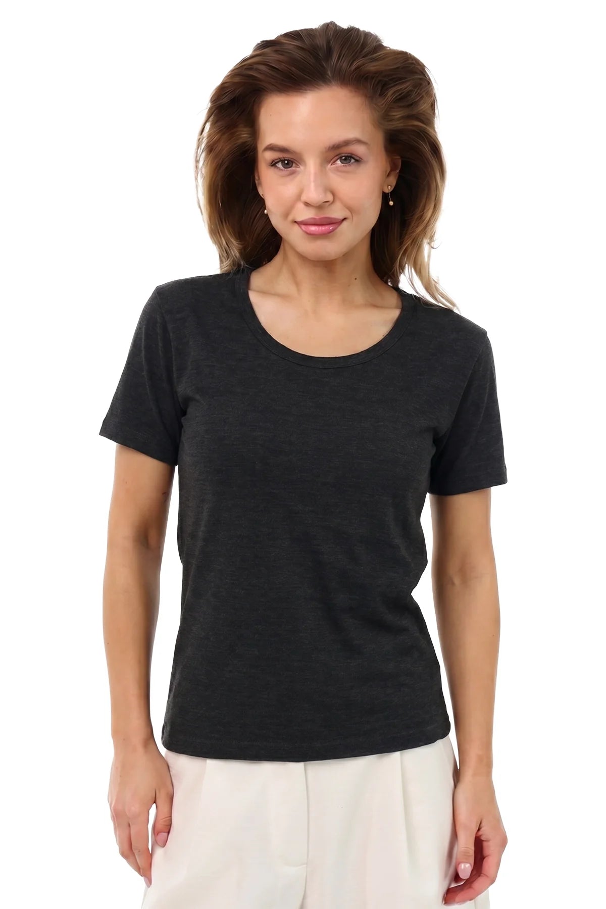 Women's Merino T-shirt 180 Ebony Gray | Scoop Neck