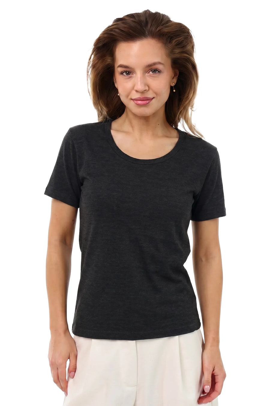 Women's Merino T-shirt 180 Ebony Gray | Scoop Neck