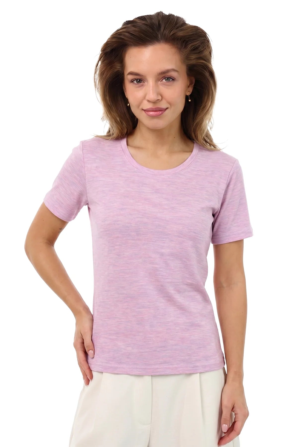 Women's Merino T-shirt 180 Heather Lilac | Scoop Neck